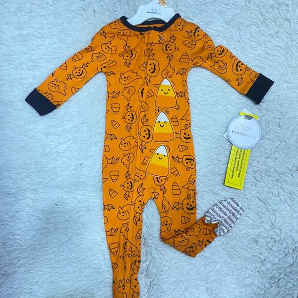 Koala Kids Halloween Baby Onesie –Orange Pumpkin Print, Footed Pajamas - Picture 1 of 6